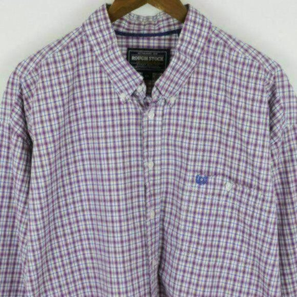 Panhandle Slim Roughstock Men's XXL Purple Blue Cotton Plaid Long Sleeve Shirt - Picture 2 of 8